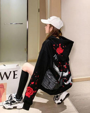 SAKURA KRANICH JAPAN STYLE - HOODIE Streetwear Neko-San Schwarz M 